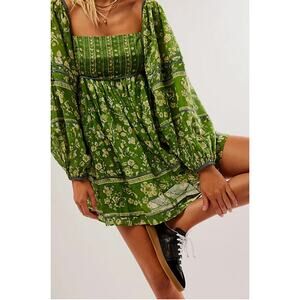 Free People Endless Afternoon Green Floral Mini Dress, Size XL